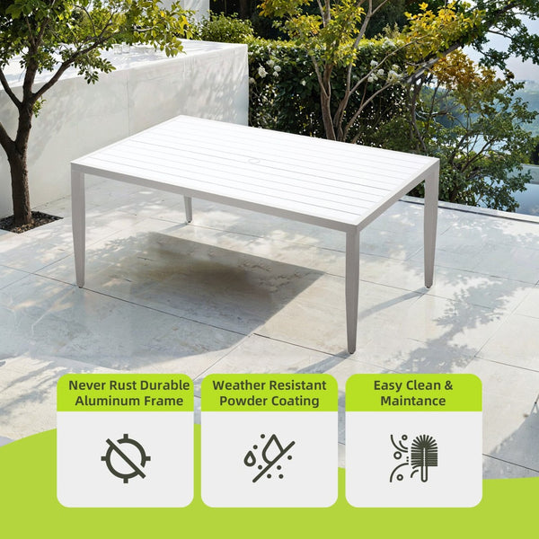 English Elm Outdoor Patio Aluminum 40"X70" Two-Tone Table - Modern Design, Lightweight, Umbrella Hole & Safe Edges W1886P164363-GIGA