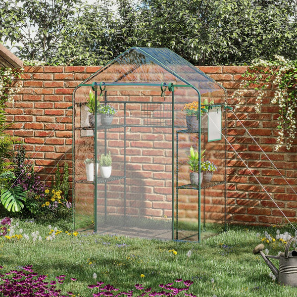 English Elm Outsunny Walk-in Portable Garden Greenhouse 6 Shelf Trellis Mesh Vent Cover W2225P229759