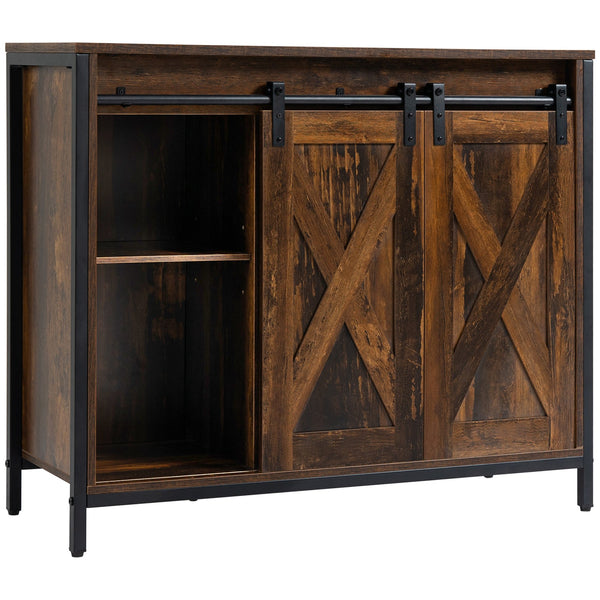 English Elm Homcom Rustic Industrial Sideboard Buffet Cabinet With Sliding Barn Doors, Adjustable Storage Shelves W2225P217383