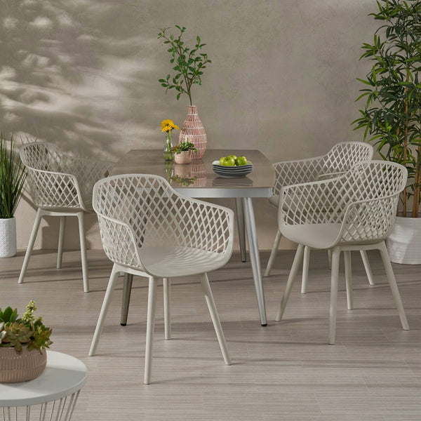 English Elm Poppy Outdoor Dining Chairs Set of 2 Diamond Mesh Geometric Modern Patio Seating Camel N776P414399C