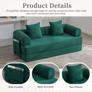 English Elm UNITED modular foldable sofa with metal frame, corduroy upholstery, side pocket & quick assembly convenience Emerald W1568P375638