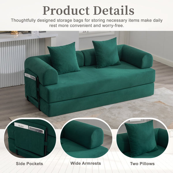 English Elm UNITED modular foldable sofa with metal frame, corduroy upholstery, side pocket & quick assembly convenience Emerald W1568P375638