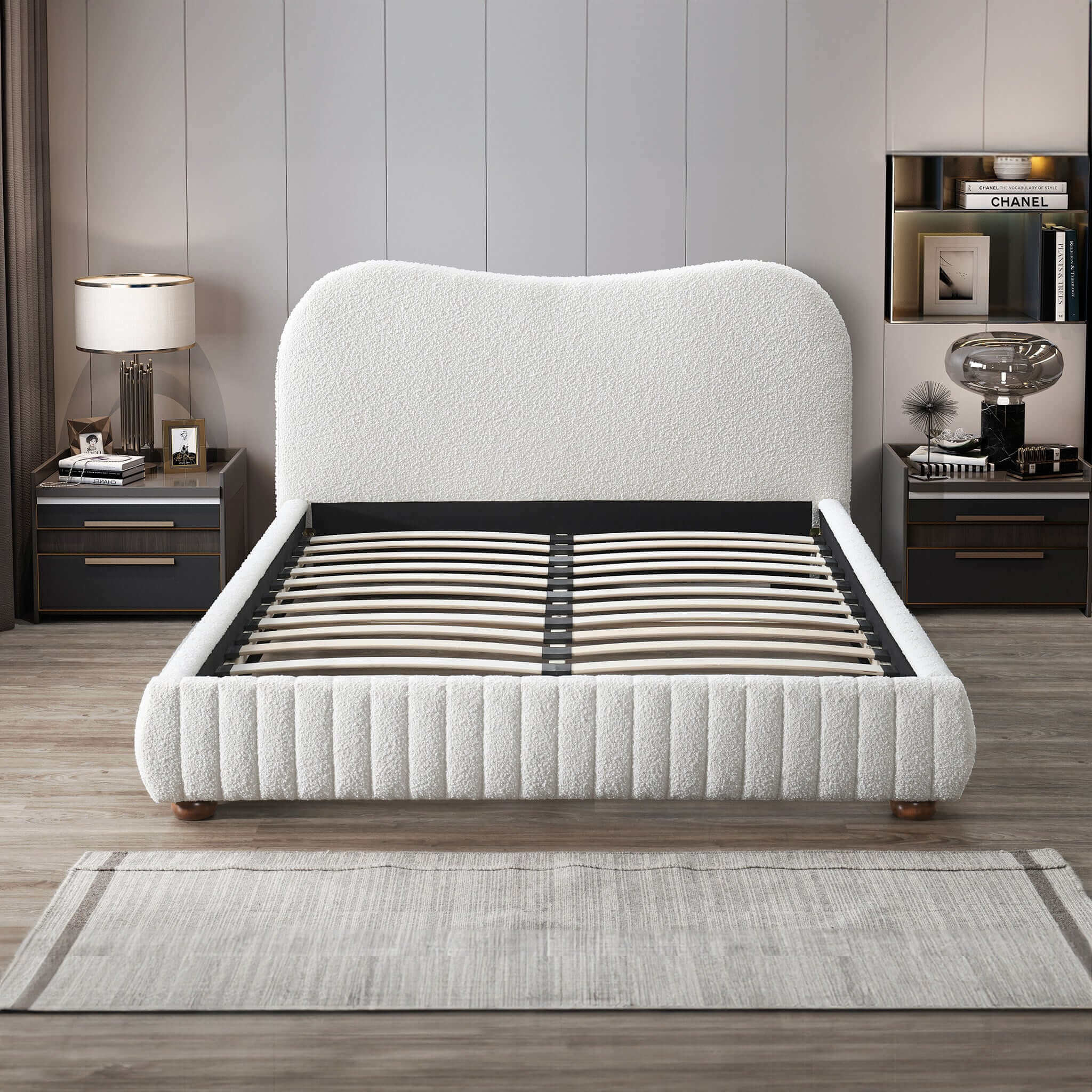 Ashcroft Furniture - Norme Boucle Queen Platform Bed In Cream — Low-Pr