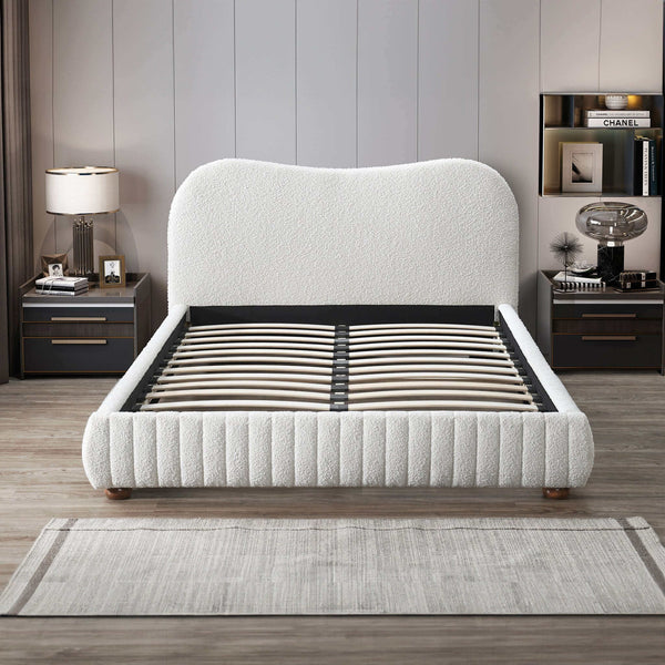 English Elm Ashcroft Furniture - Norme Boucle Queen Platform Bed in Cream — Low-Profile Modern Upholstered Frame, Solid Wood Support B183S00090