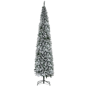 English Elm Homcom 9' Slim Snow-Flocked Artificial Christmas Tree - Realistic Branches, 1014 Tips, Space-Saving Elegance W2225P249661