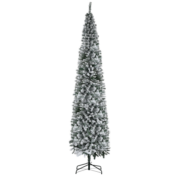 English Elm Homcom 9' Slim Snow-Flocked Artificial Christmas Tree - Realistic Branches, 1014 Tips, Space-Saving Elegance W2225P249661