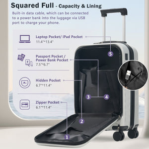 English Elm Front Access Hardside 3 Piece Travel Set with Usb Port Spinner Wheels and Tsa Lock Grey+White N732P326130D