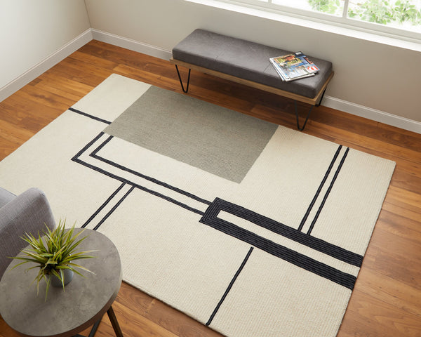 Feizy Rugs Mgr8899f Maguire Hand-tufted Wool Area Rug With Geometric Patterns - Modern, Stain-resistant, Pet-friendly Design Ivory,Gray,Black Wool,Nylon Mgr8899fivygrye10