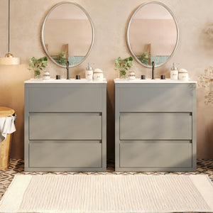 English Elm Christopher Knight Home® - 60" Double Sinks Bathroom Vanity Set with Two Ceramic Basins, Soft-Close Drawers, Sleek Handle-Free Design Gray N817P280550G