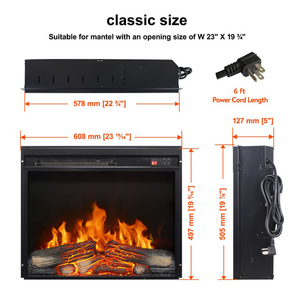 English Elm 23 Inch Electric Fireplace Insert with Led Log Set Infrared Remote and Timer Control W1769P383499