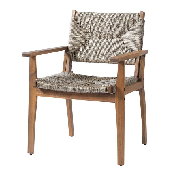 English Elm Durable Outdoor Dining Chairs Acacia Wood Handwoven Wicker Patio Set of Two Brown N770P345267D