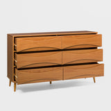 58" 6-Drawer Solid Wood Dresser with Curved Front Detail BRATT6DRDCA-T Caramel BRATT6DRDCA-T Walker Edison