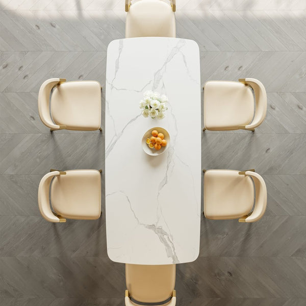 English Elm Carbon Steel Rectangular Dining Table with Stone Top for Contemporary Interiors W1002S00007