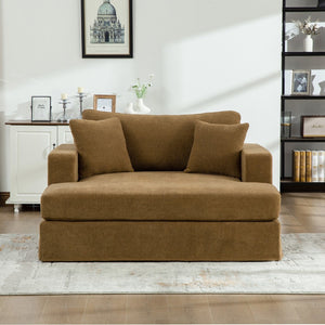 English Elm 56.3" Wide Chenille Linen Convertible Sofa Bed with Pocketed Springs and Matte Black Legs Brown W3189S00008