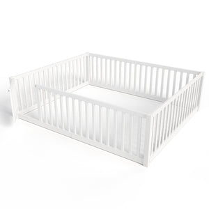 English Elm Queen Kids Floor Bed Pine Wood Frame with Safety Rails Door and Low Profile Design Light White W1580P417672