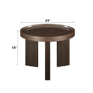 English Elm Lakita Two-tone Smoked Oak End Table with Glossy Veneer Top for Modern Living B2726P442584