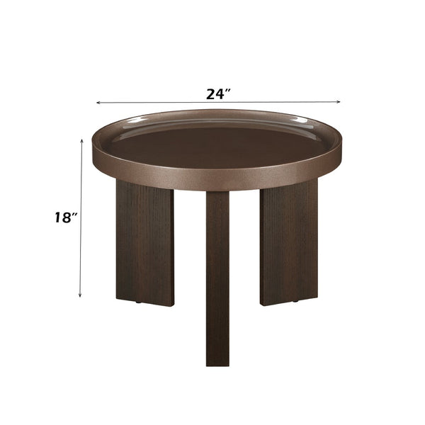 English Elm Lakita Two-tone Smoked Oak End Table with Glossy Veneer Top for Modern Living B2726P442584