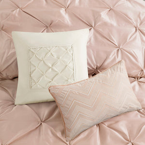 English Elm 7 Piece Tufted Comforter Set In Soft Blush For Queen Beds - Elegant Design With Decorative Pillows B03597044