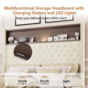 English Elm Full Velvet Wingback Platform Bed Tufted Headboard Shelf Usb Port Rivet Trim N733P368653A