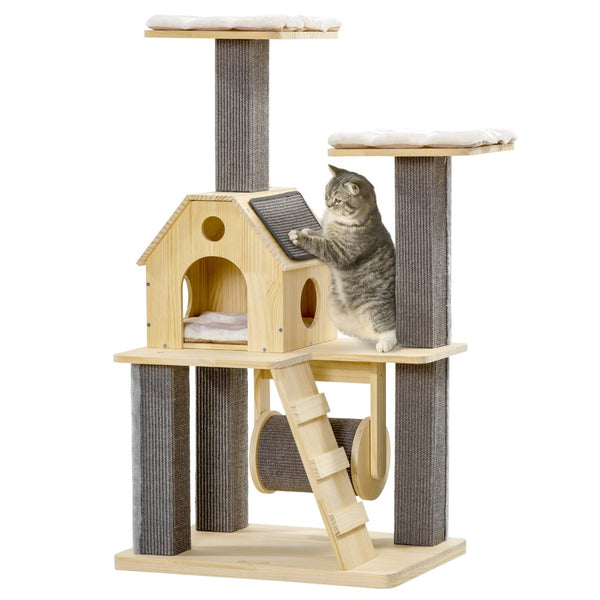 English Elm Pawhut Modern Cat Tower with Sisal Posts Cushioned Perches and Condo for Indoor Cats W2225P229277