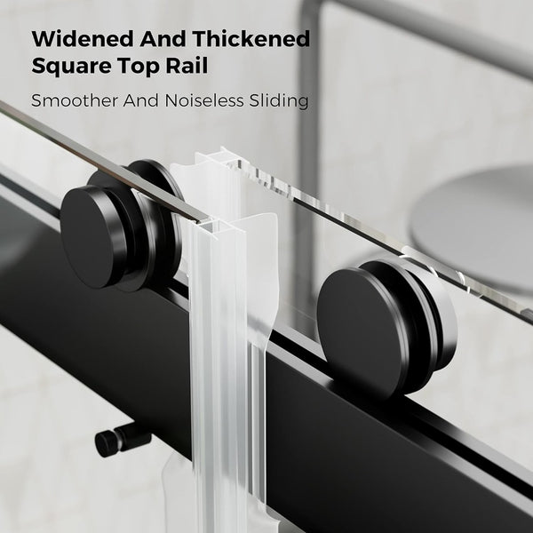 English Elm 56 to 60 Inch Frameless Sliding Shower Door 76h Tempered Glass Matte Black Hardware W1920P500877