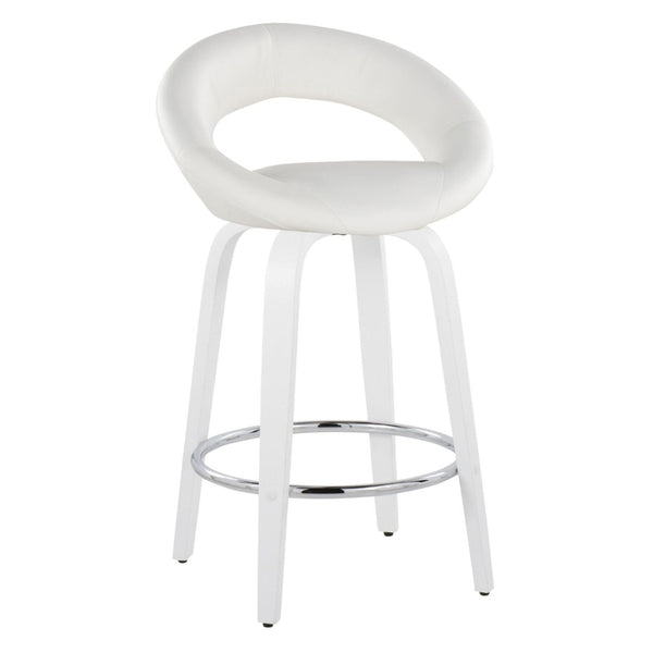 English Elm Fixed-height Swivel Counter Stools with Faux Leather Seats and Chrome Footrest Set of 2 White B202S01842