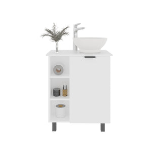 English Elm Vanity Compact White Engineered Wood Sink Cabinet with 1 Door, 5 Shelves, 4 Legs, Durable Storage B097P350311