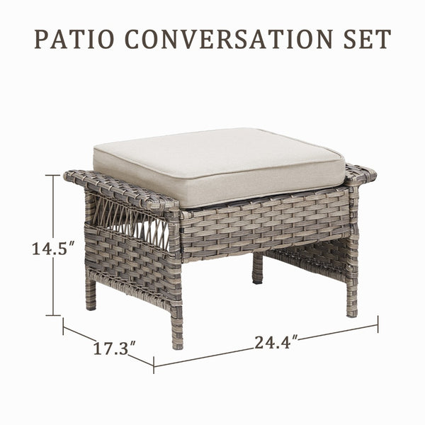 English Elm Outdoor Handwoven Pe Wicker Ottoman Set Patio Footrests with Weather Resistant Cushions Beige T3773P416510