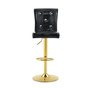 English Elm A Set of 2 Glam Faux Alligator Pvc Barstools with Crystal Buckle Detail Black W1512P491865