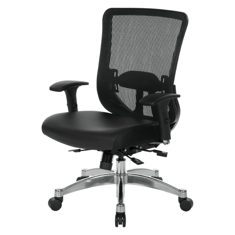 OSP Home Furnishings Vertical Mesh Back Ergonomic Manager Chair with Lumbar Support and Bonded Leather Seat 889-E3T17C63C