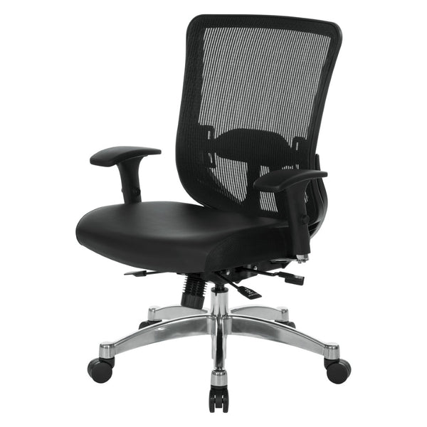 OSP Home Furnishings Vertical Mesh Back Ergonomic Manager Chair with Lumbar Support and Bonded Leather Seat 889-E3T17C63C