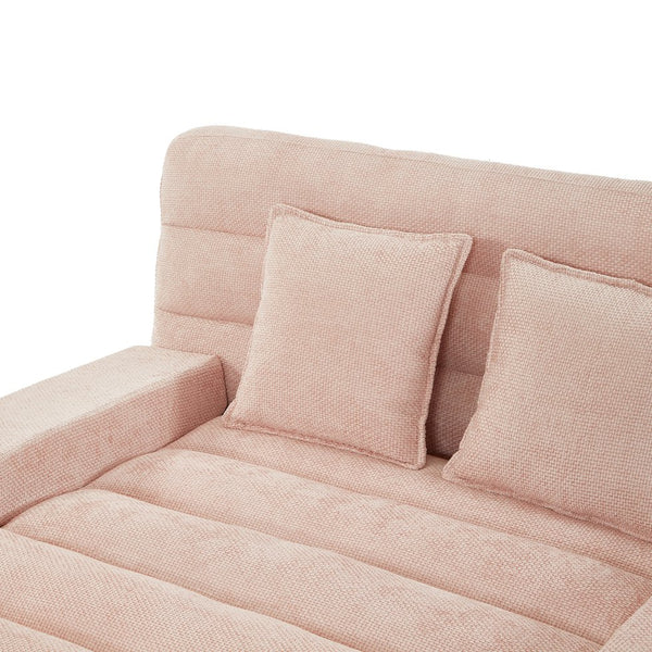 English Elm Modern Chaise Lounge Sofa with Adjustable 6-Position Backrest and App-Controlled RGB LED Lighting, Plush Chenille Upholstery Pink N719P330968P