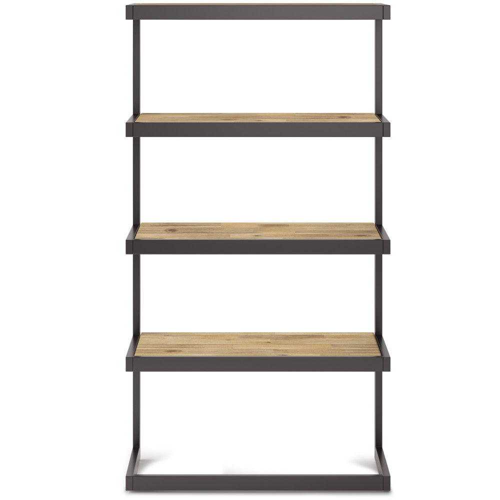 English Elm Erina Solid Acacia Bookcase with Distressed Charcoal Finish, 4 Open Shelves & Industrial Metal Frame Light Brown B136P158621