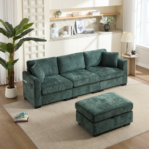 English Elm Modern Chenille L-shaped Sectional with Usb Charging Ottoman Storage Living Room Couch Green W2120S00017