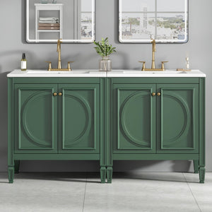 English Elm [video] 60 Inch Freestanding Double Sink Bathroom Vanity with Ceramic Basins Soft Close Storage Green N759S226000F
