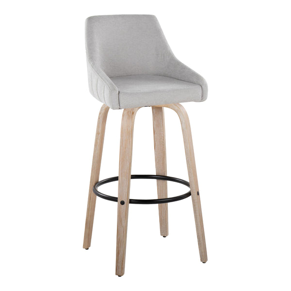 English Elm Hannah 30" Transitional Swivel Barstool Set of 2 — Grey Fabric Cushion, Whitewashed Wood Legs & Footrest B202S00601