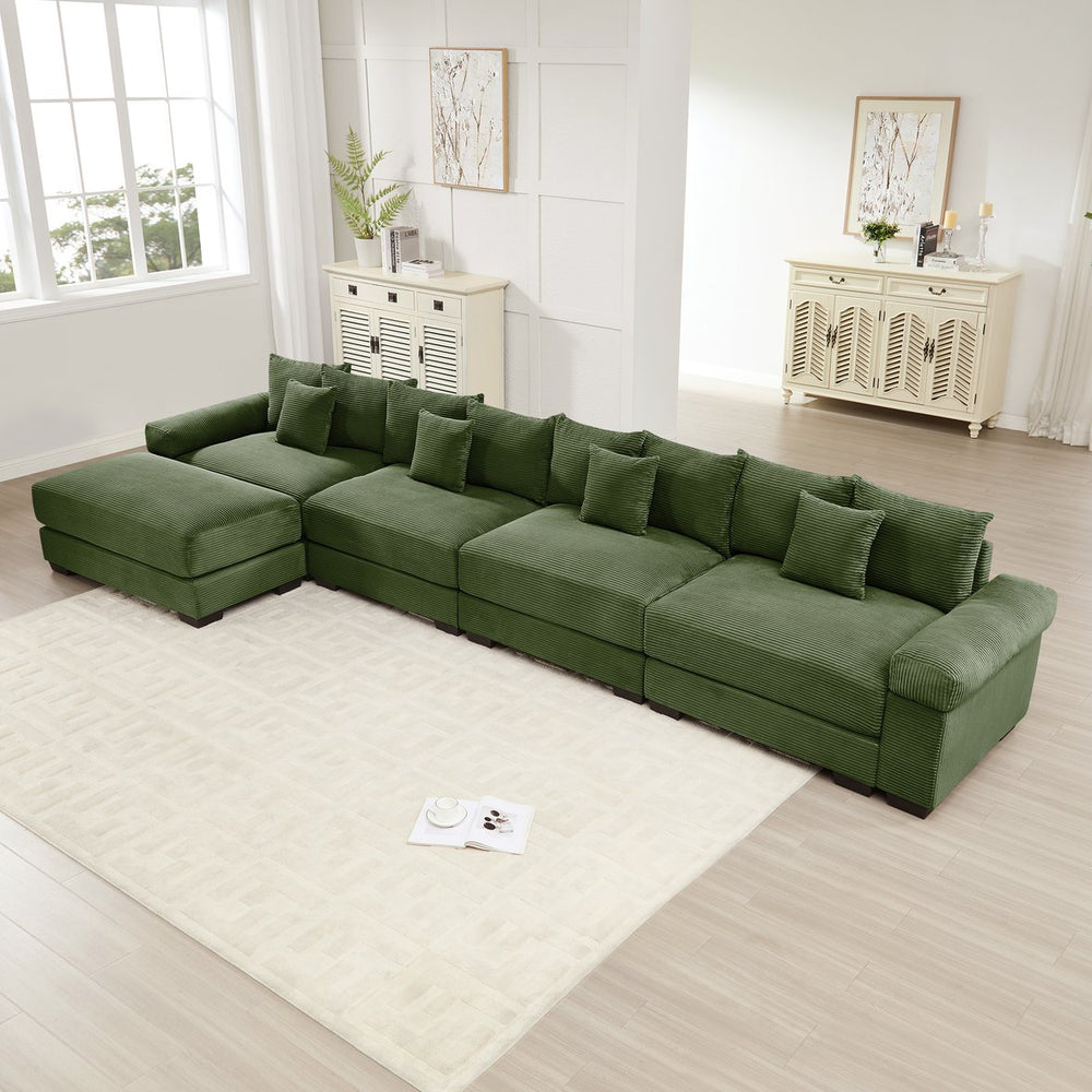 English Elm 170"Oversized Cloud Modular L-Shape Sectional Couch - Plush Corduroy, Ergonomic, 12 Pillows, Green W714S01336