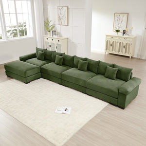 English Elm 170"Oversized Cloud Modular L-Shape Sectional Couch - Plush Corduroy, Ergonomic, 12 Pillows, Green W714S01336