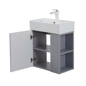 English Elm 21.6" Wall Mounted Matte Grey Vanity Base with Open Shelf and Gold Accent Hardware W1920P446811
