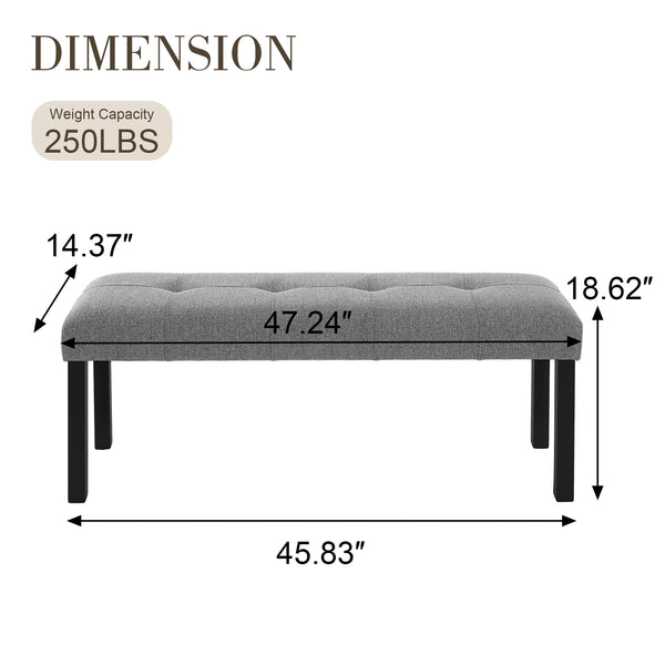 English Elm Modern Tufted Linen Dining Bench with Button-Tufted Seat and Rubber Wood Legs for Entryway Seating Gray N752P317335E