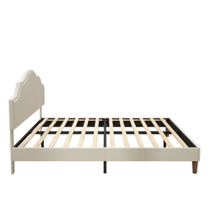 English Elm Queen Upholstered Platform Bed with Adjustable Headboard, Linen Fabric, Sturdy 1000lb Frame, Beige W1716P280054