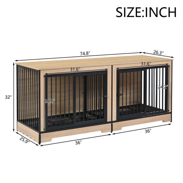 English Elm Dog Crate Furniture Xl Double Compartment Mdf Wood Console for Two Large Breeds W420P207590