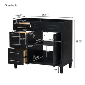 English Elm 36'' 36" Bathroom Vanity Freestanding Storage Cabinet with 3 Soft-Close Drawers, Solid Wood Frame, 300lb Capacity WF322109AAB