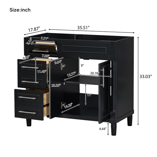 English Elm 36'' 36" Bathroom Vanity Freestanding Storage Cabinet with 3 Soft-Close Drawers, Solid Wood Frame, 300lb Capacity WF322109AAB