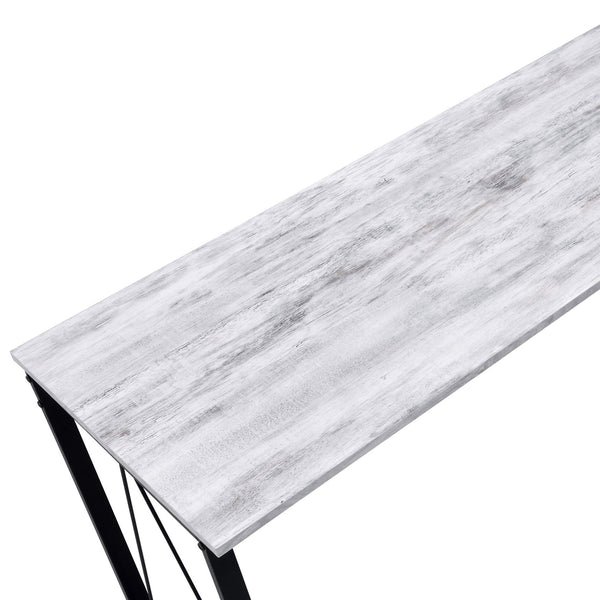 English Elm Zaidin Antique White & Black Finish Writing Desk – 15mm Top, V-Shape Metal Base, Modern Minimalist Design B2726P243685