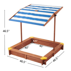 English Elm Kids Cedar Sandbox with Adjustable Canopy Corner Seating Outdoor Backyard Play D720094431