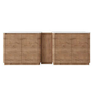 English Elm 92'' Freestanding Double Sink Bathroom Vanity Oak Melamine Soft Close Storage Set W999S00517