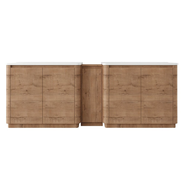 English Elm 92'' Freestanding Double Sink Bathroom Vanity Oak Melamine Soft Close Storage Set W999S00517