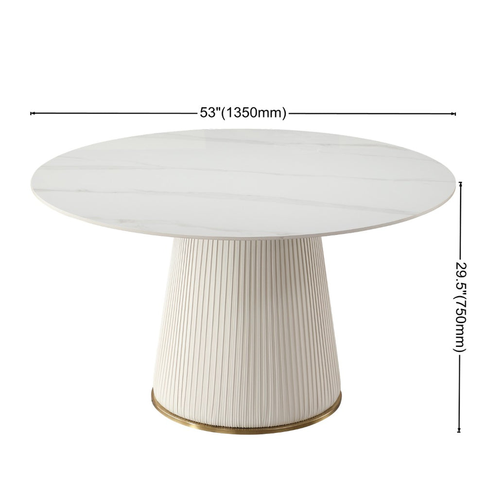 English Elm 53 Inch Round Sintered Stone Dining Table Carrara Marble Look Seats Eight W509S00172