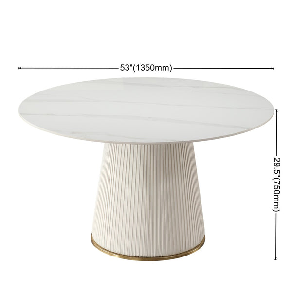 English Elm 53 Inch Round Sintered Stone Dining Table Carrara Marble Look Seats Eight W509S00172